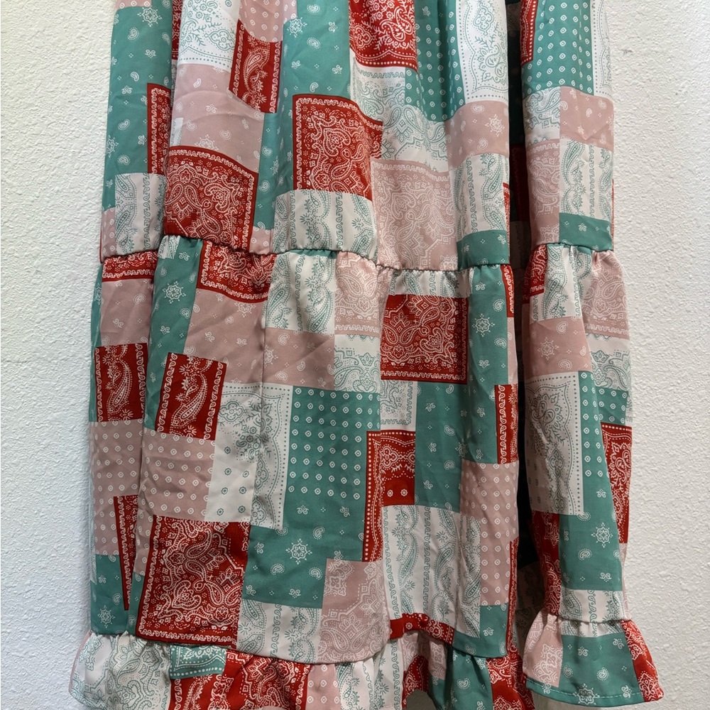 Source Unknown Patchwork Maxi Dress - Red And Teal - image 4